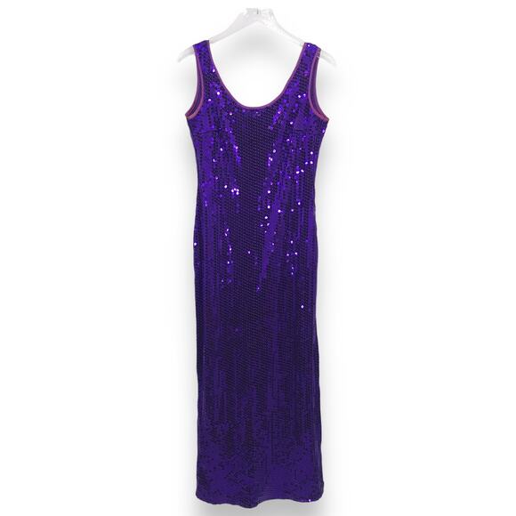 Claudine Bueche Sequin Dress 12 Scoop Neck Open Back Sleeveless Cocktail Purple - Picture 1 of 8